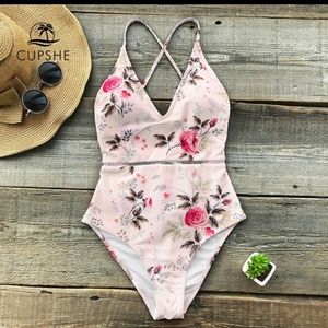 NWT Cupshe Pink Floral One Piece Swimsuit